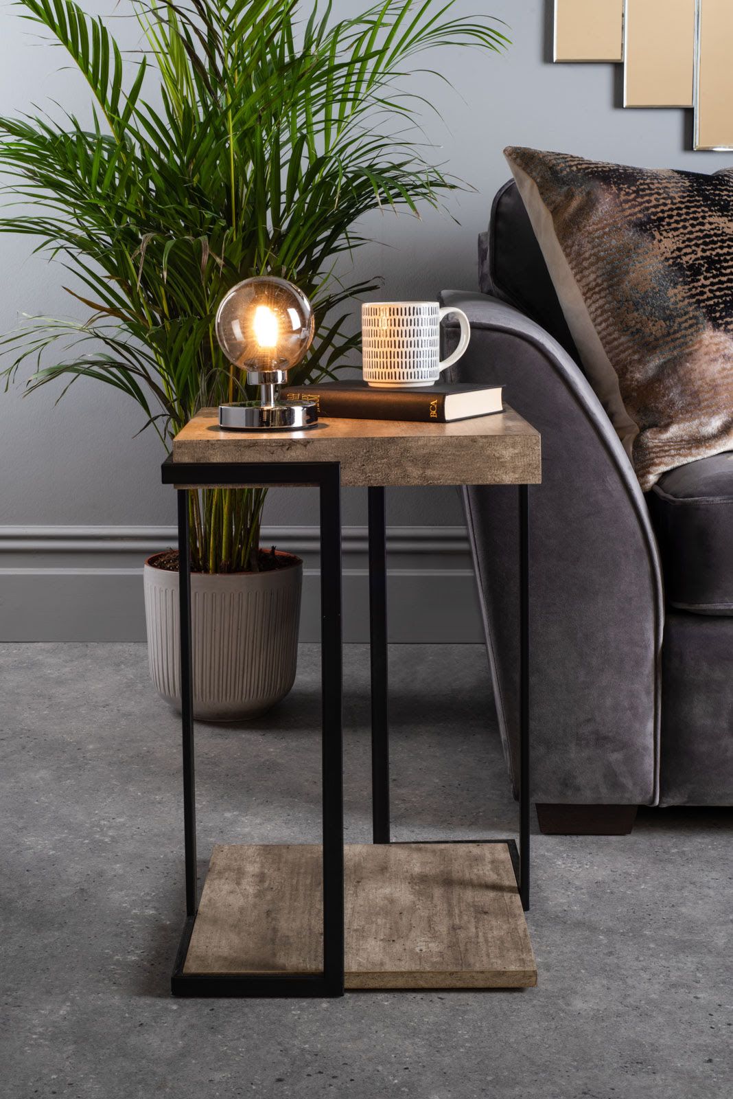 Royan Square Side Table with Concrete Effect