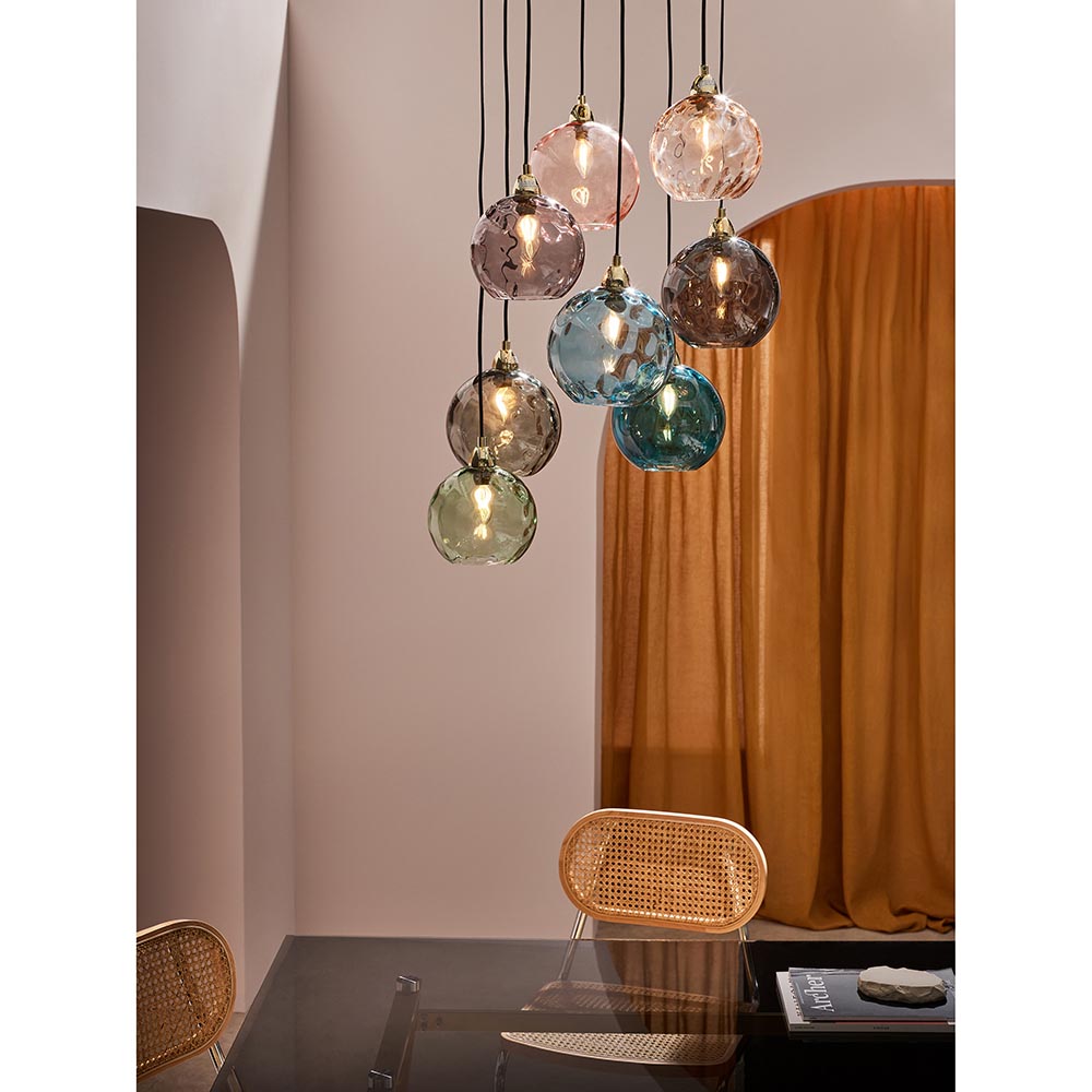Ilaria Polished Brass 8 Light Cluster Pendant with Multi Coloured Shades