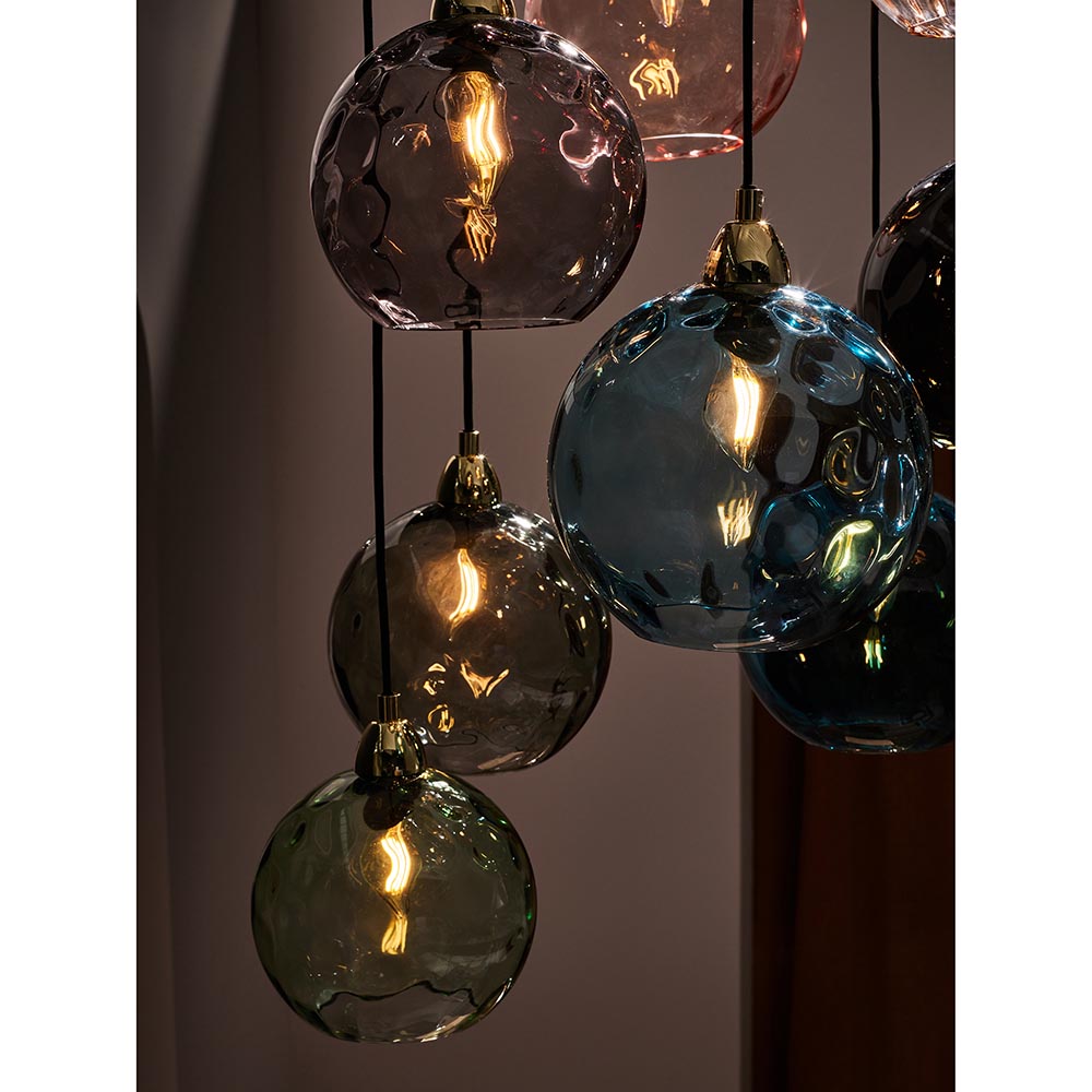 Ilaria Polished Brass 8 Light Cluster Pendant with Multi Coloured Shades