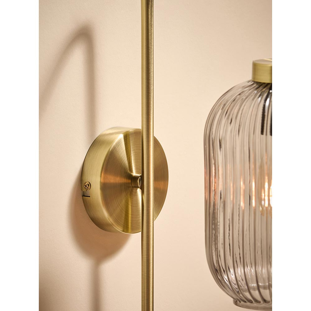 Briz Antique Brass Wall Light with Smoked Glass