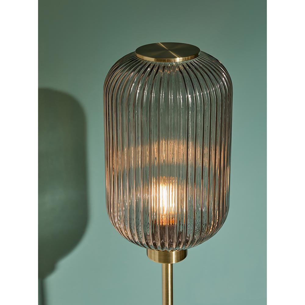 Briz Antique Brass Floor Lamp C/W Smoked Shade