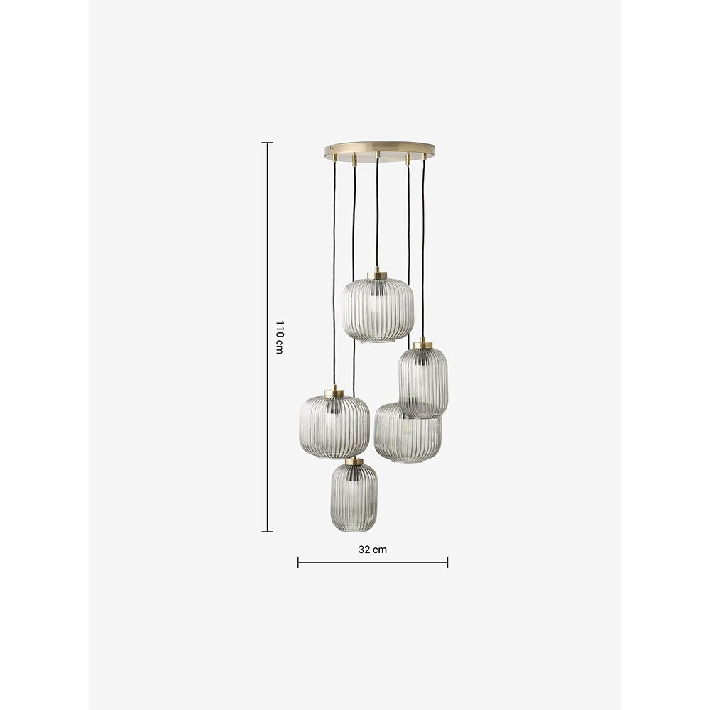 Briz Antique Brass Cluster Pendant with Smoked Shades