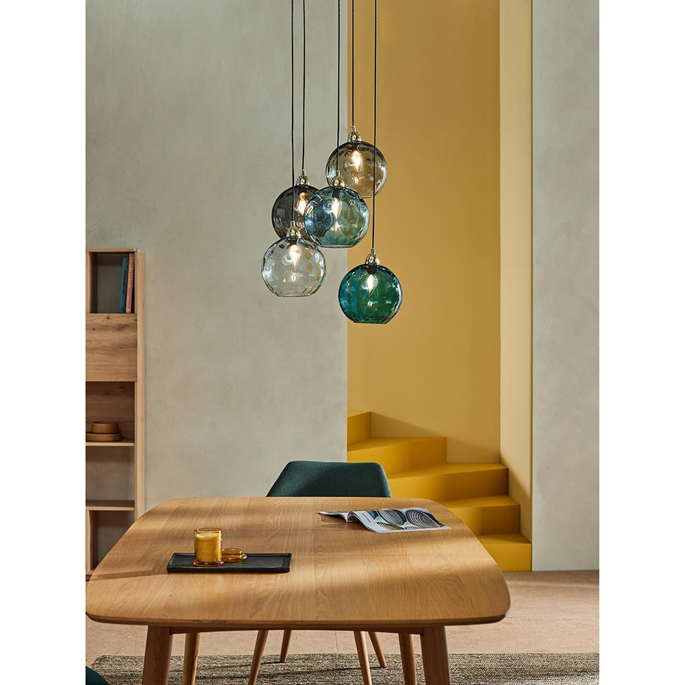 Ilaria Polished Brass 5 Light Cluster Pendant with Blue Toned Shades