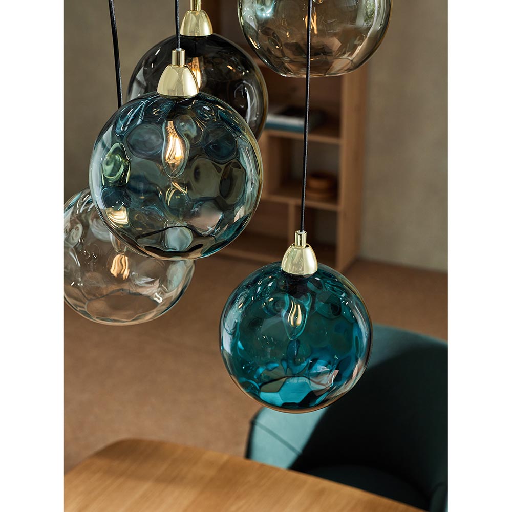 Ilaria Polished Brass 5 Light Cluster Pendant with Blue Toned Shades