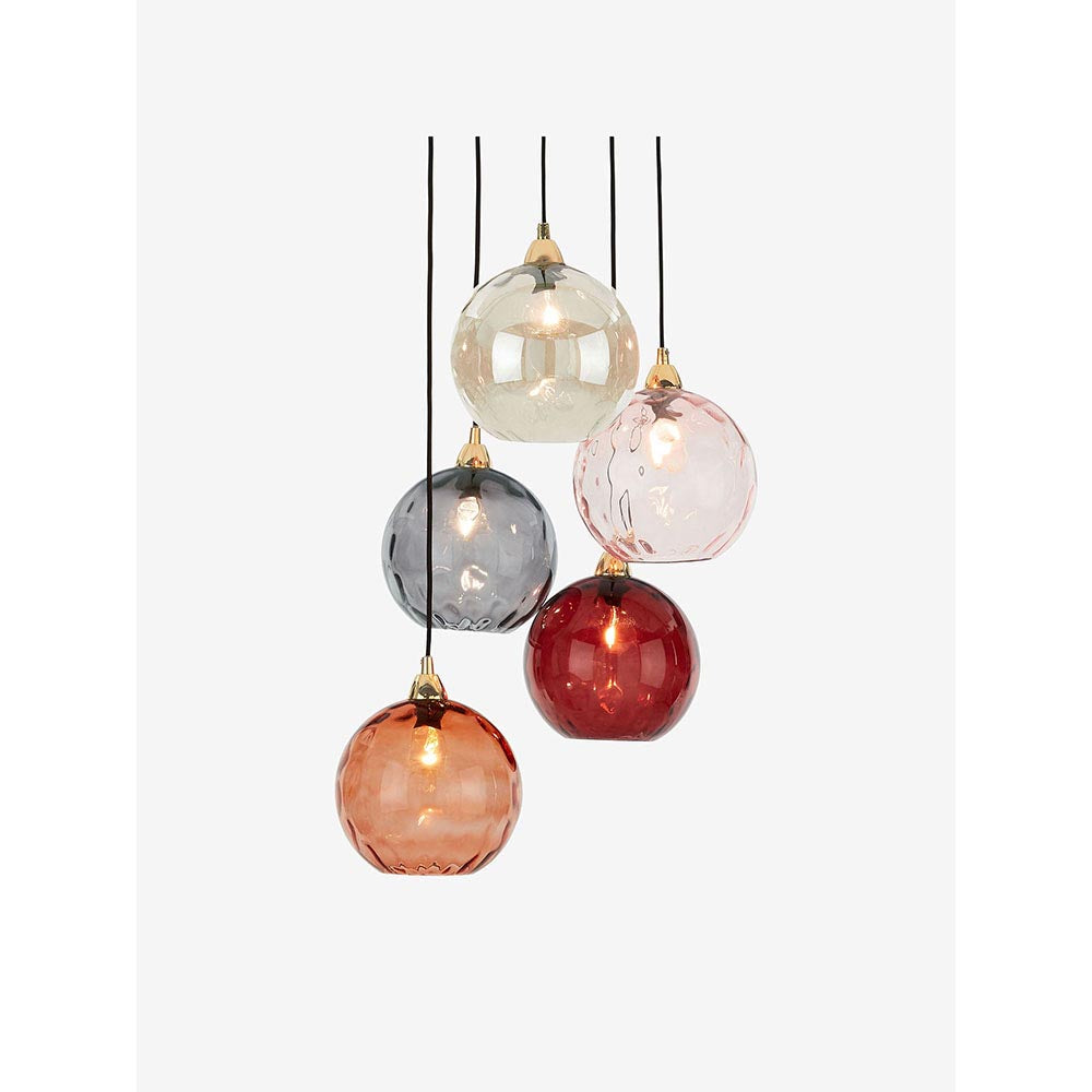 Ilaria Polished Brass 5 Light Cluster Pendant with Multi-Coloured Shades