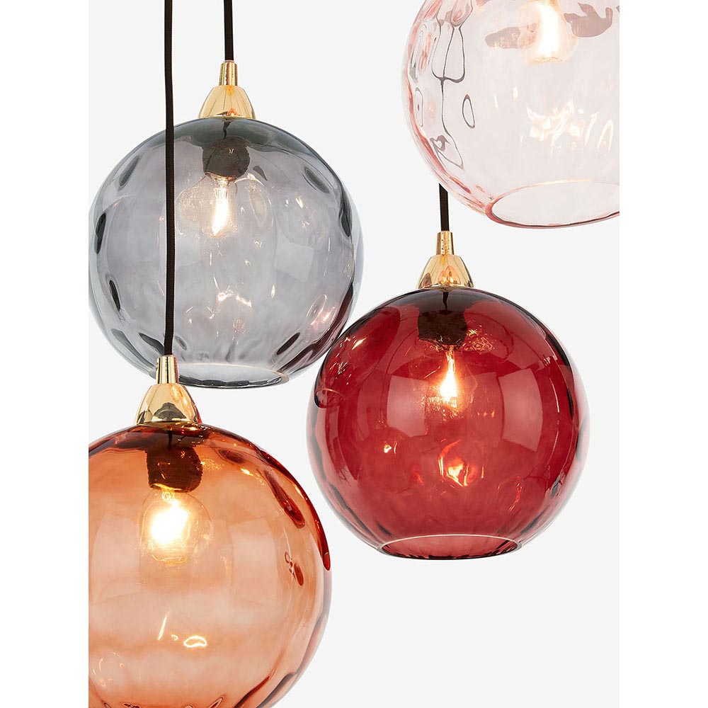 Ilaria Polished Brass 5 Light Cluster Pendant with Multi-Coloured Shades