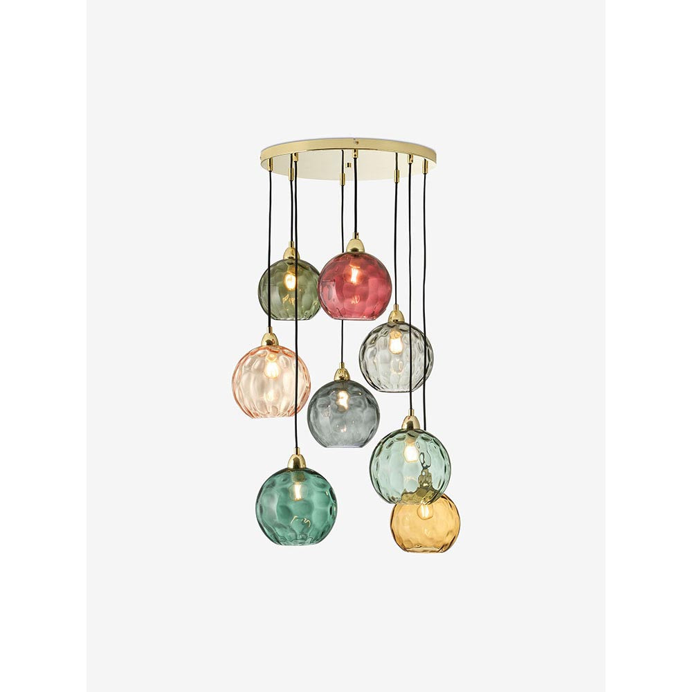 Ilaria Polished Brass 8 Light Cluster Pendant with Green Toned Shades