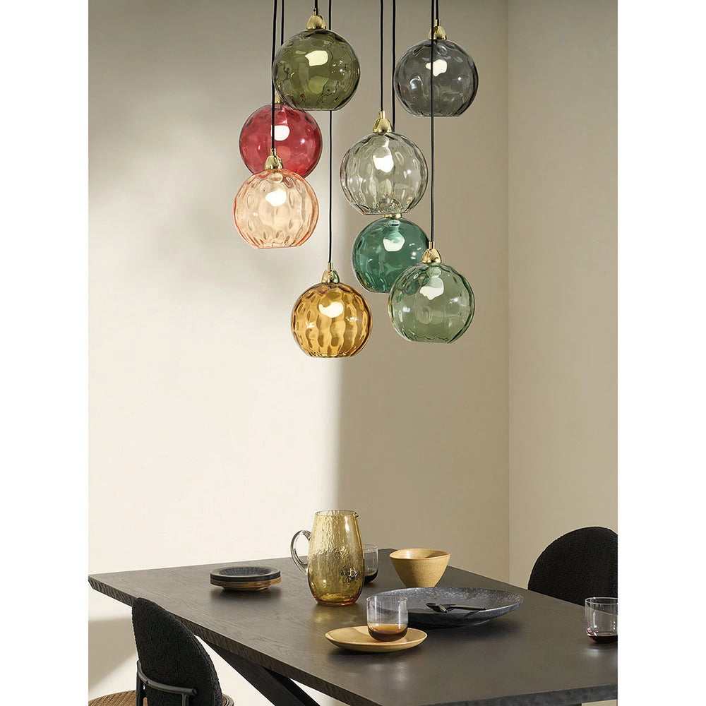 Ilaria Polished Brass 8 Light Cluster Pendant with Green Toned Shades