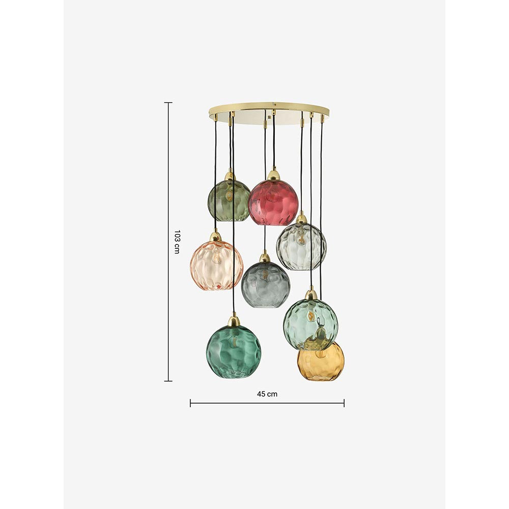 Ilaria Polished Brass 8 Light Cluster Pendant with Green Toned Shades