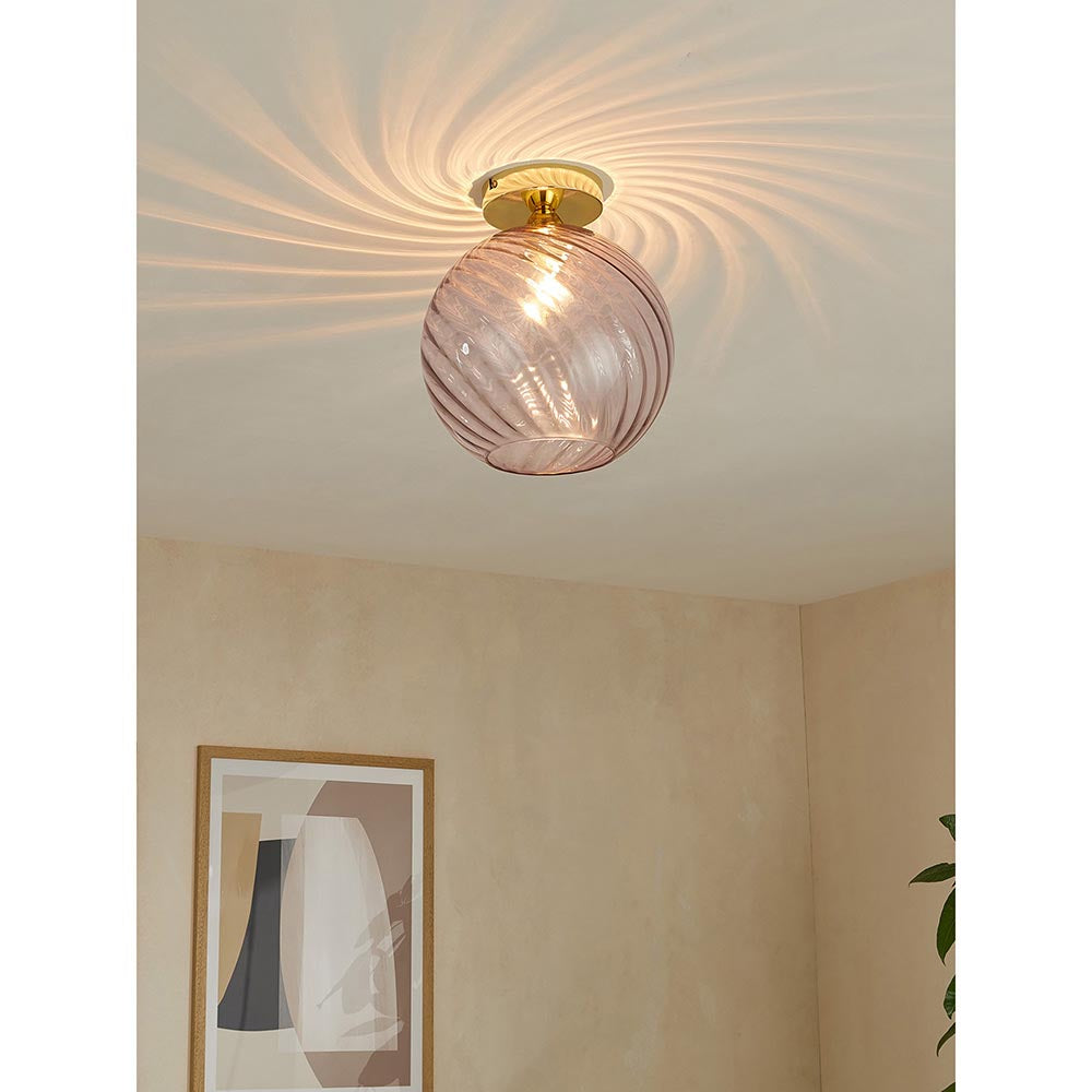 Ilaria Polished Brass Flush Fitting with Pink Glass