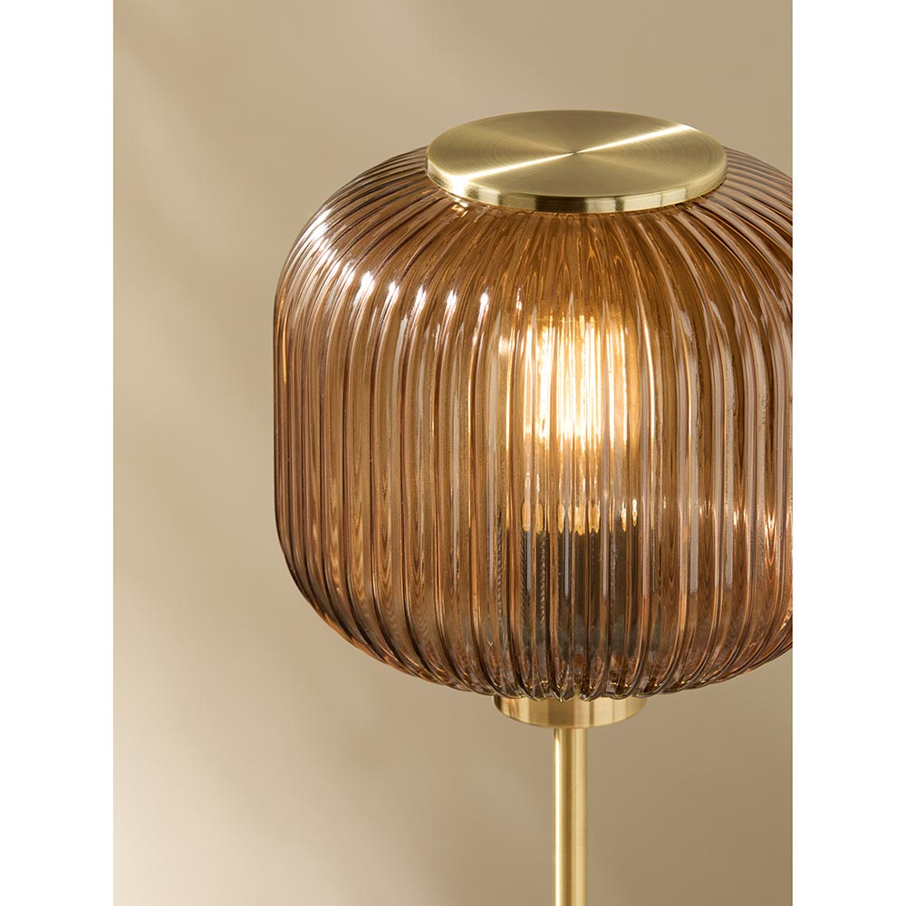 Briz Large Antique Brass Table Lamp with Amber Shade