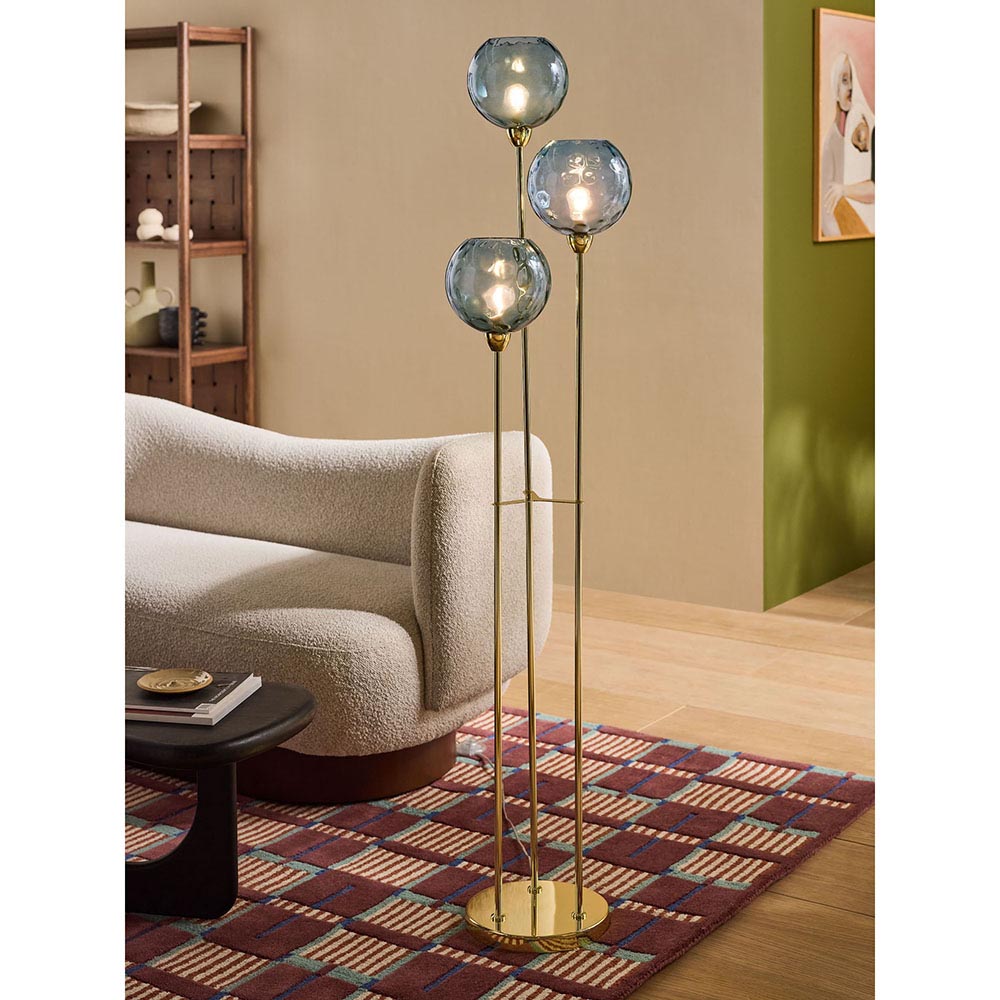 Ilaria Polished Brass Floor Lamp C/W Blue Shades