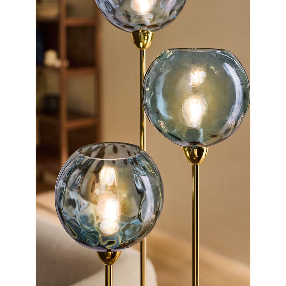 Ilaria Polished Brass Floor Lamp C/W Blue Shades