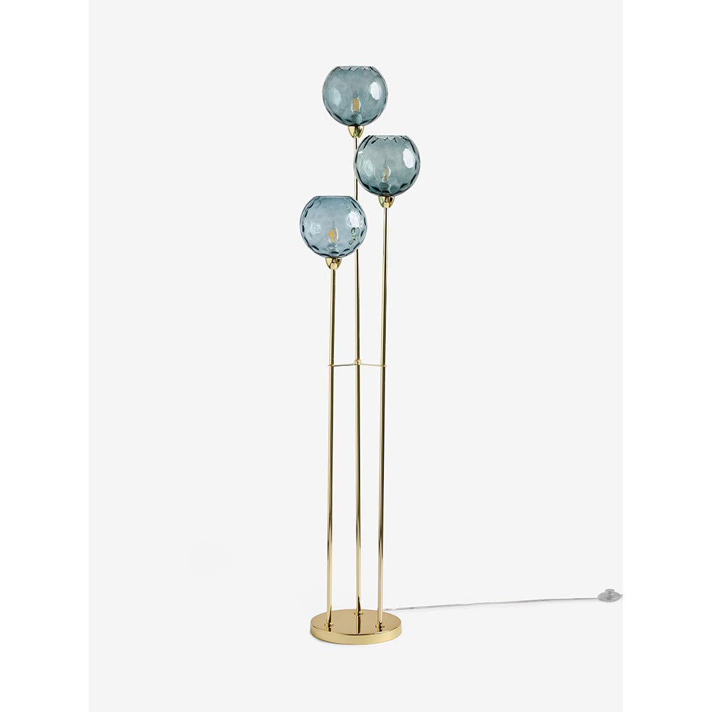 Ilaria Polished Brass Floor Lamp C/W Blue Shades