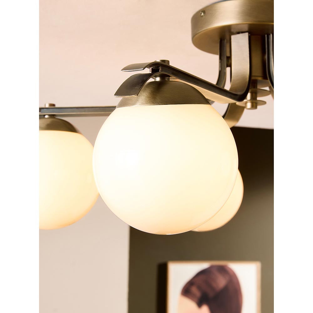 Palla Antique Brass 5 Light Semi Flush