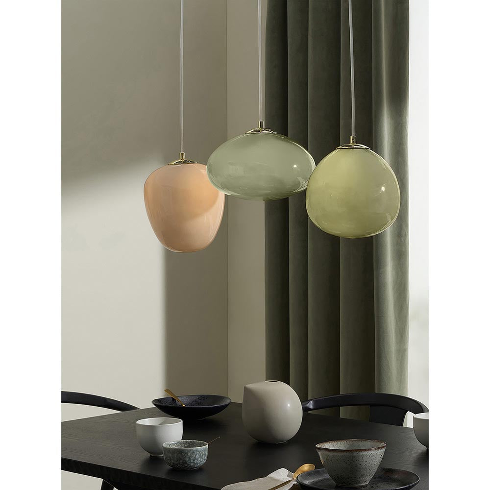 Adrianne Polished Brass Bar Pendant with Green Toned Shades