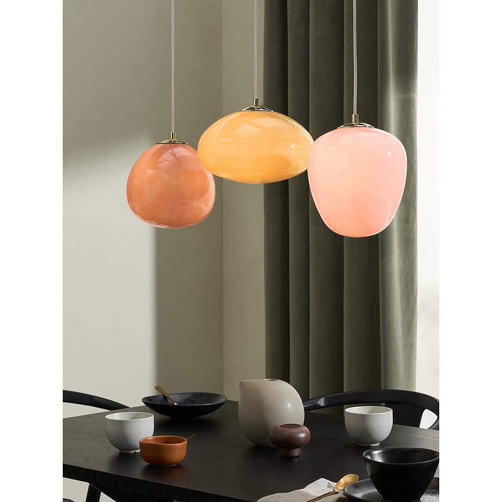 Adrianne Polished Brass Bar Pendant with Pink Tones Shades