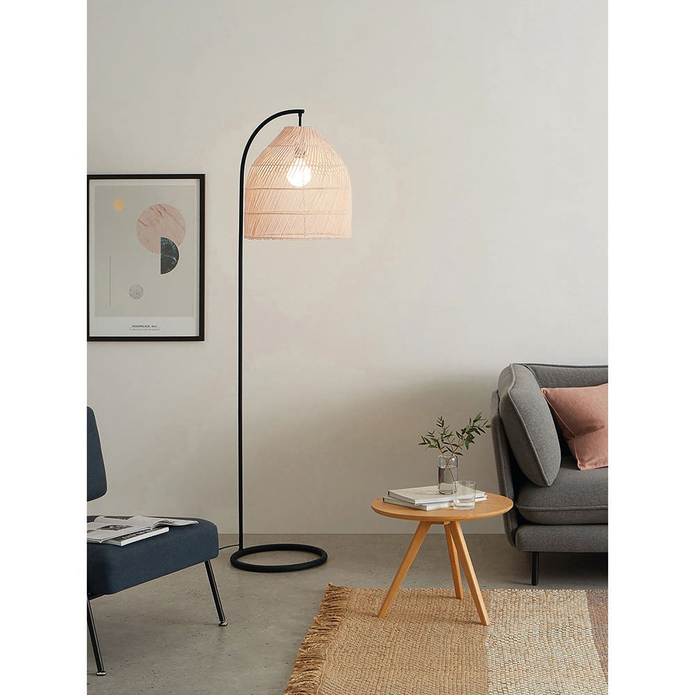 Java Black Floor Lamp with Natural Shade