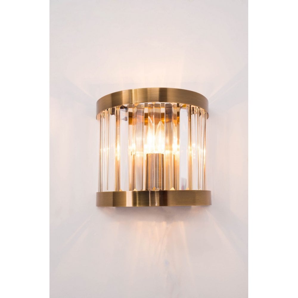 Pandora E14 Single Wall Light Crystal Antique Brass