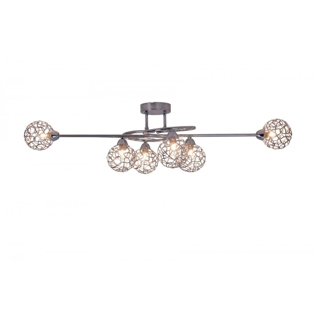 Ronda 6 Light Polished Chrome Semi Flush Light with Mesh Ball Shade