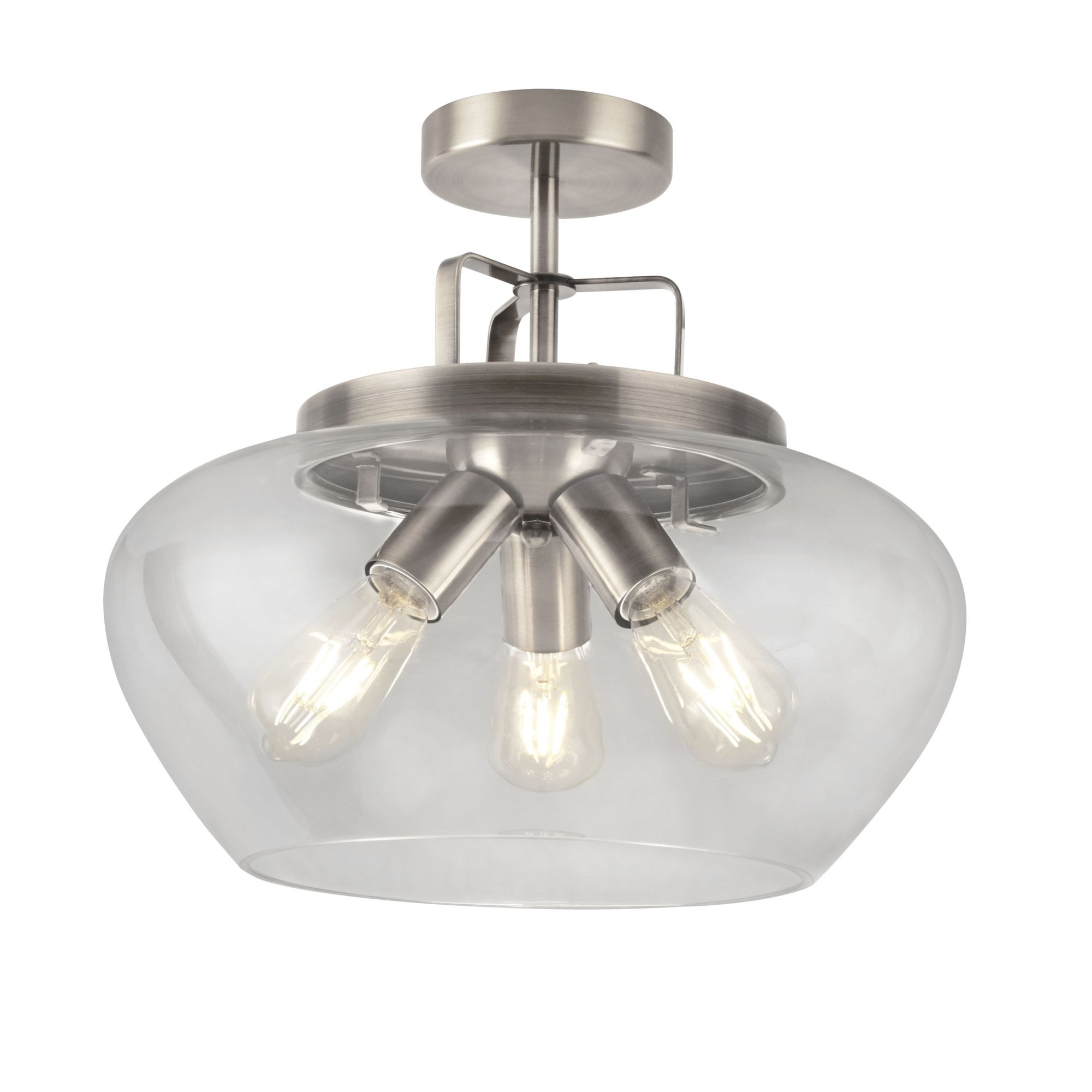 Boule 3 Light Semi Flush Satin Silver with Clear Glass