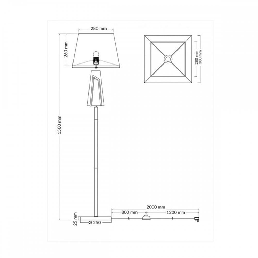 Plaza Antique Brass E27 Floor Lamp With Square Shade