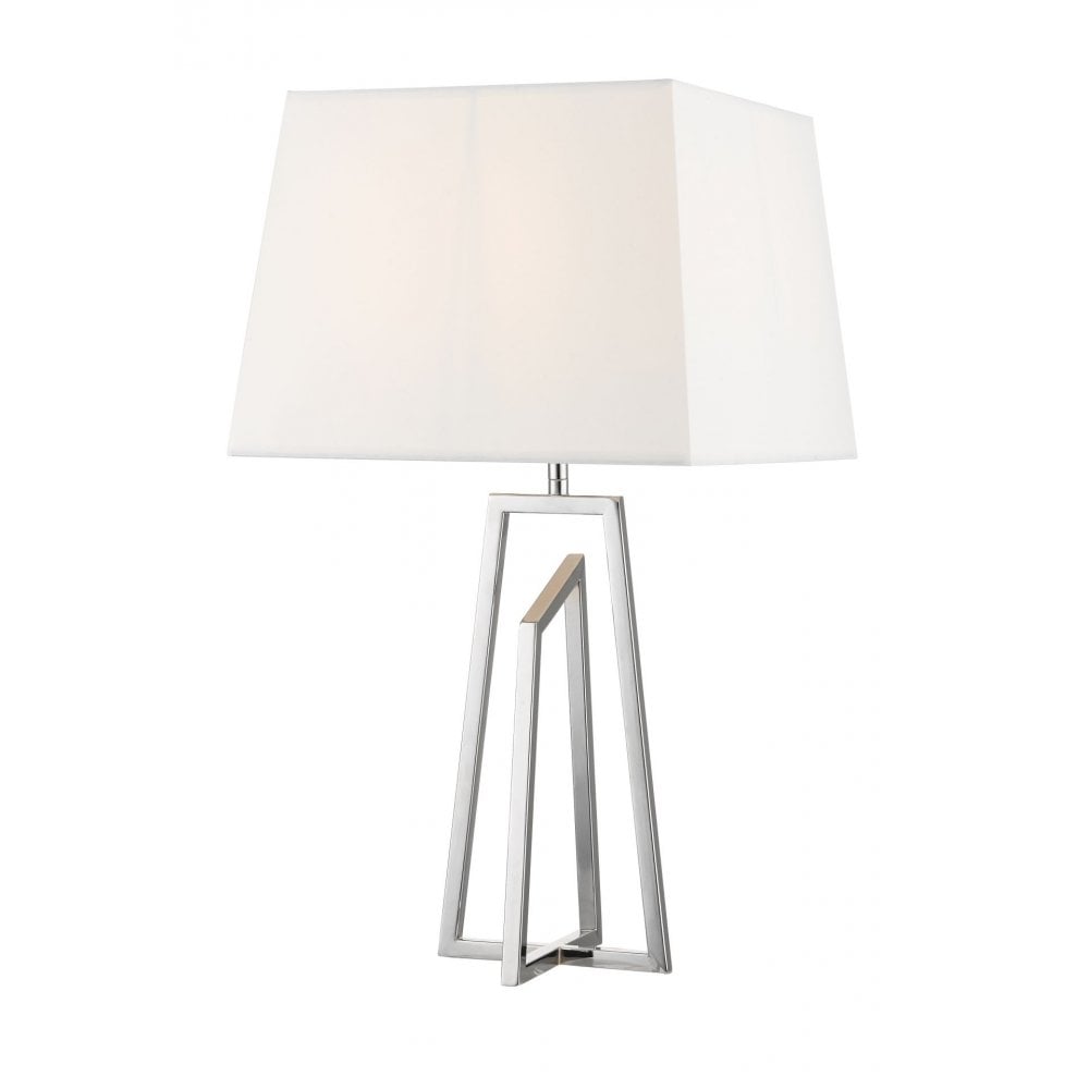 Plaza Polished Chrome E27 Table Lamp With Square Shade