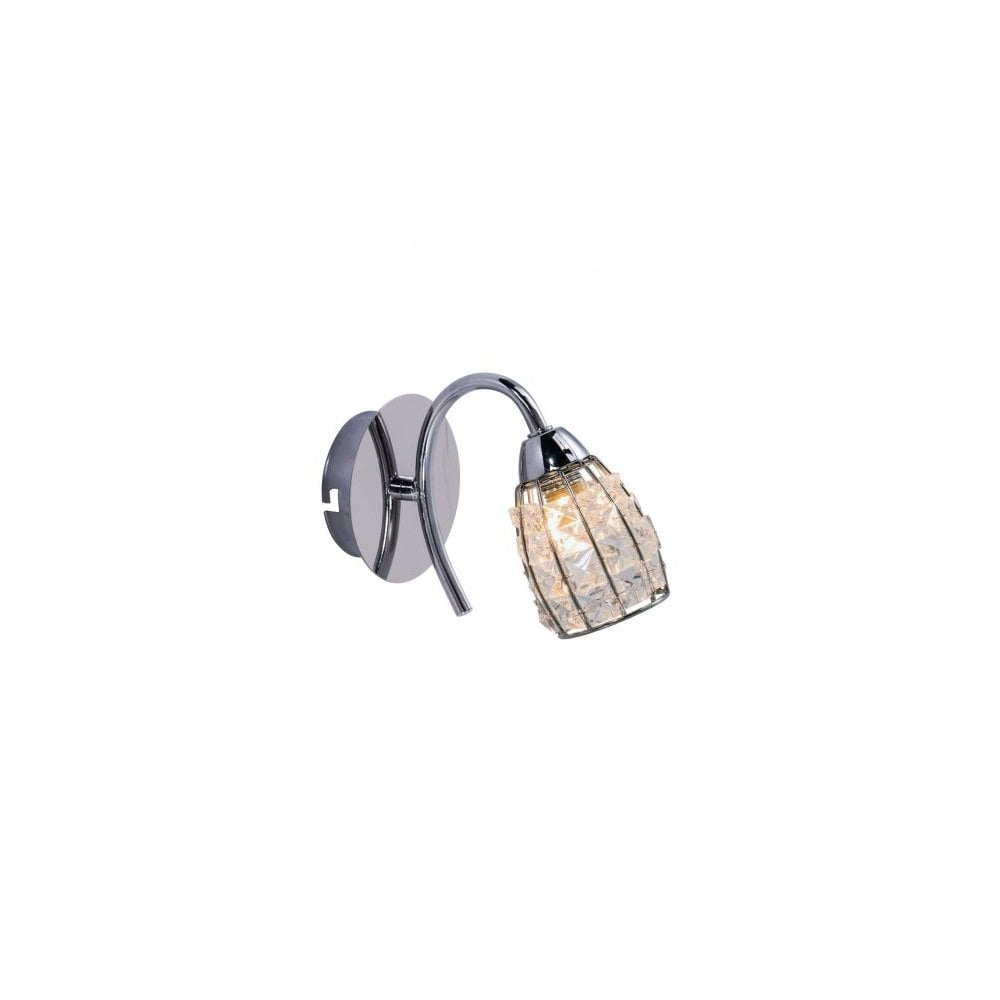 Roma 1 Light Polished Chrome Wall Light with Crystal Shade