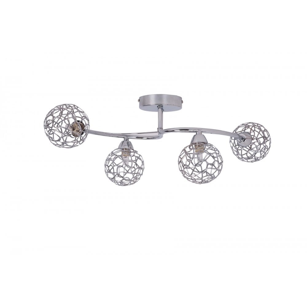 Ronda 4 Light Polished Chrome Semi Flush Light with Mesh Ball Shade