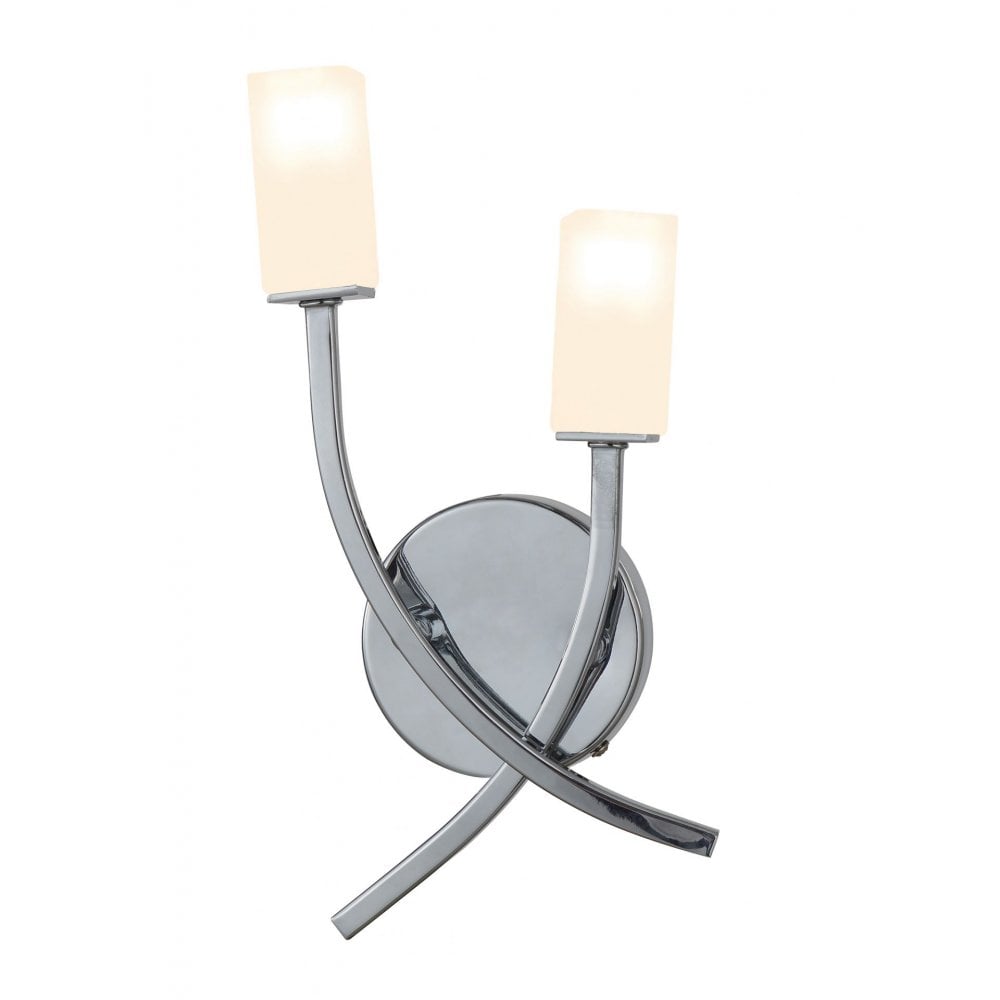 Topaz 2 Light Polished Chrome Wall Light With Square Glass Shades