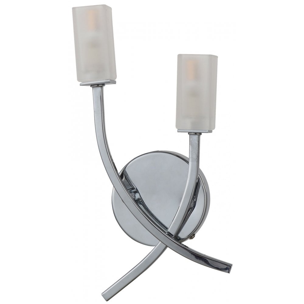 Topaz 2 Light Polished Chrome Wall Light With Square Glass Shades