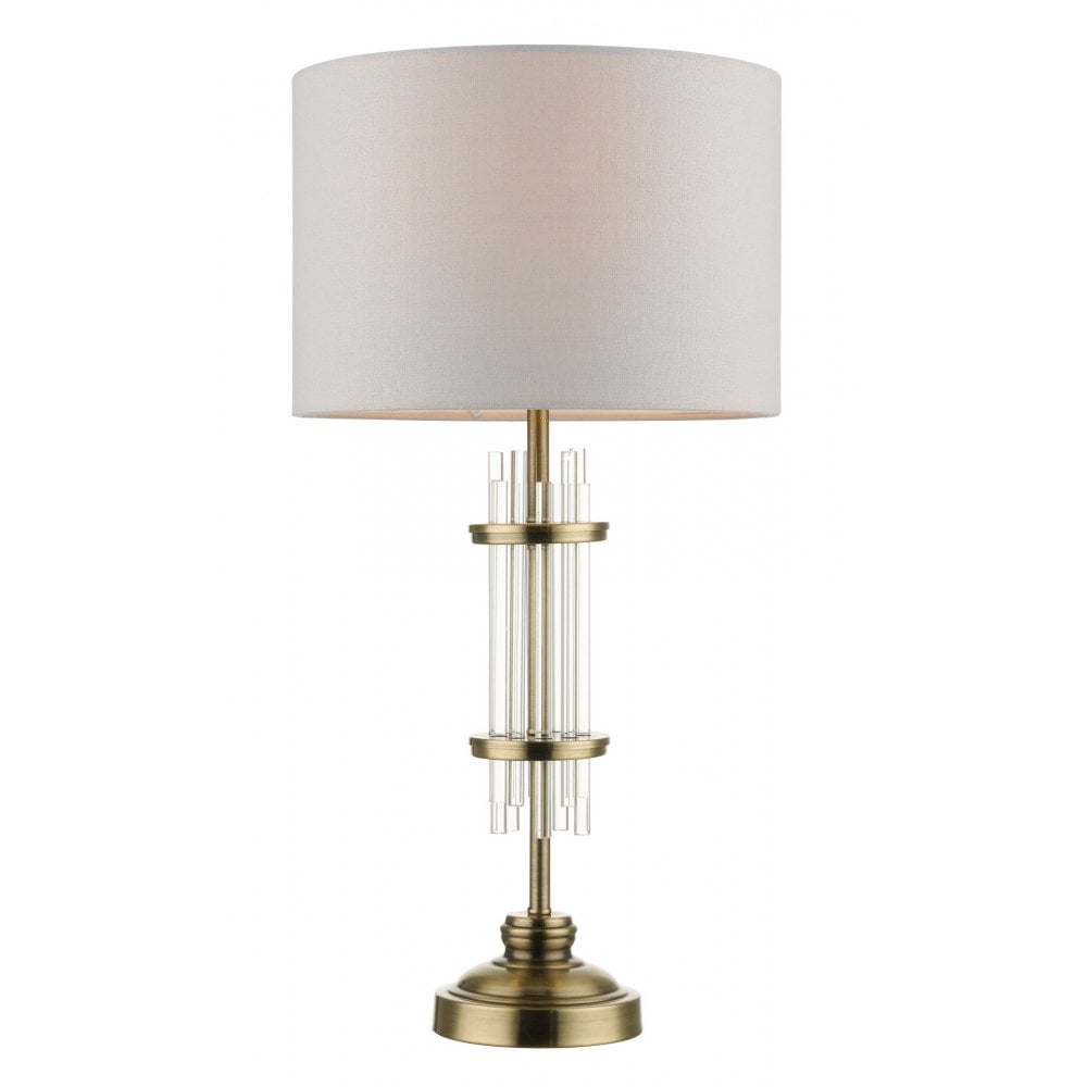 Chrysler E27 Crystal Table Lamp Antique Brass With Shade