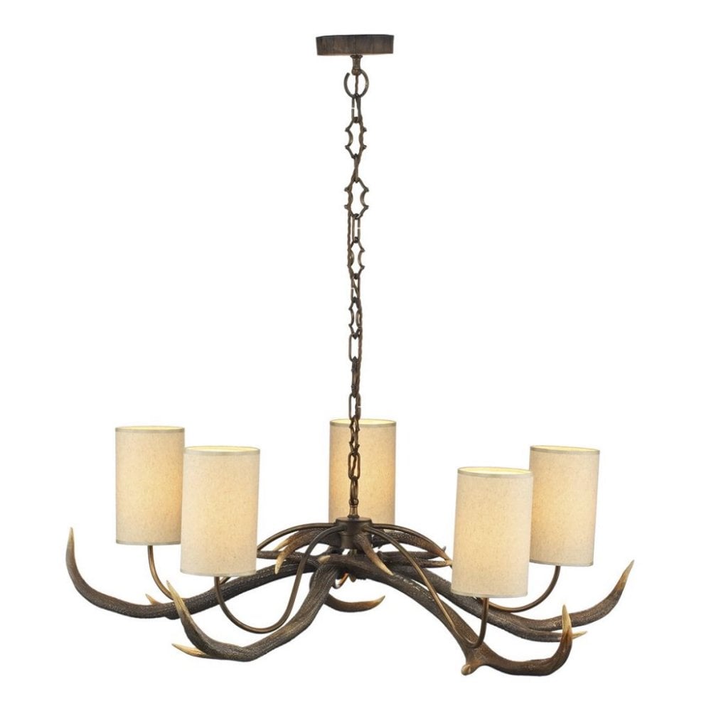 Antler 5 Light Rustic Pendant complete with Shades