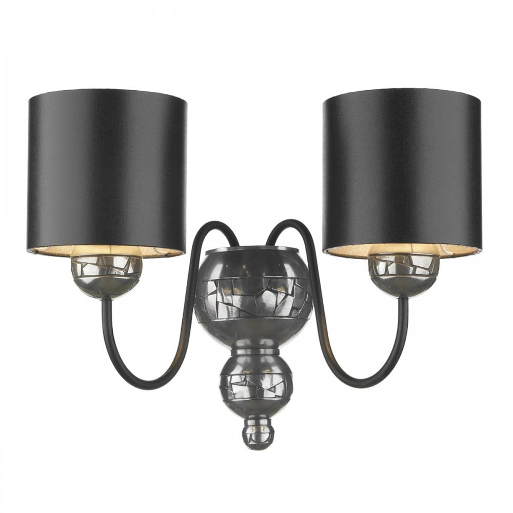 Garbo Double Wall Bracket Pewter complete with Black Silver Shades