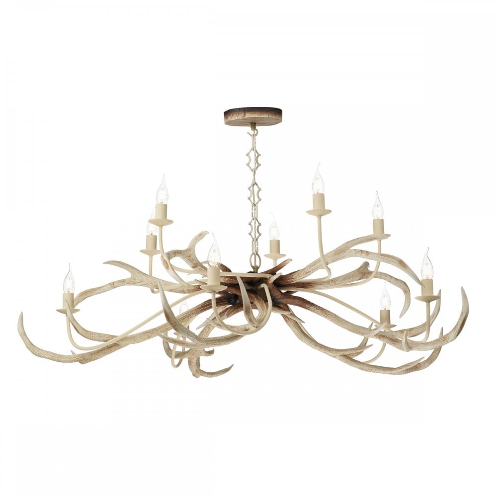 Stag Bleached 10 Light Antler Pendant