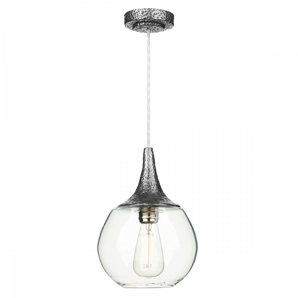 Teardrop Pewter 1 Light Pendant Glass Shade