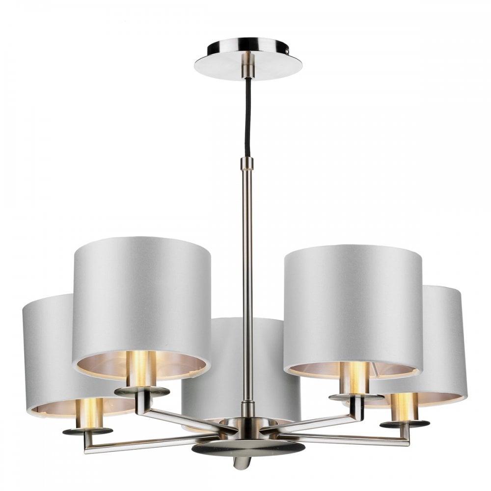 Rex 5 Light Pendant in Satin Nickel (Shade Colour Options)