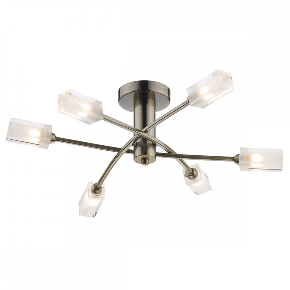 Morgan 6 Light Semi Flush in Antique Brass Finish