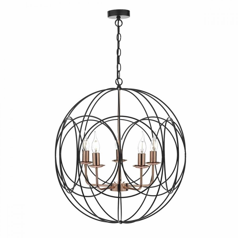 Phoenix 5 Light Black & Copper Pendant