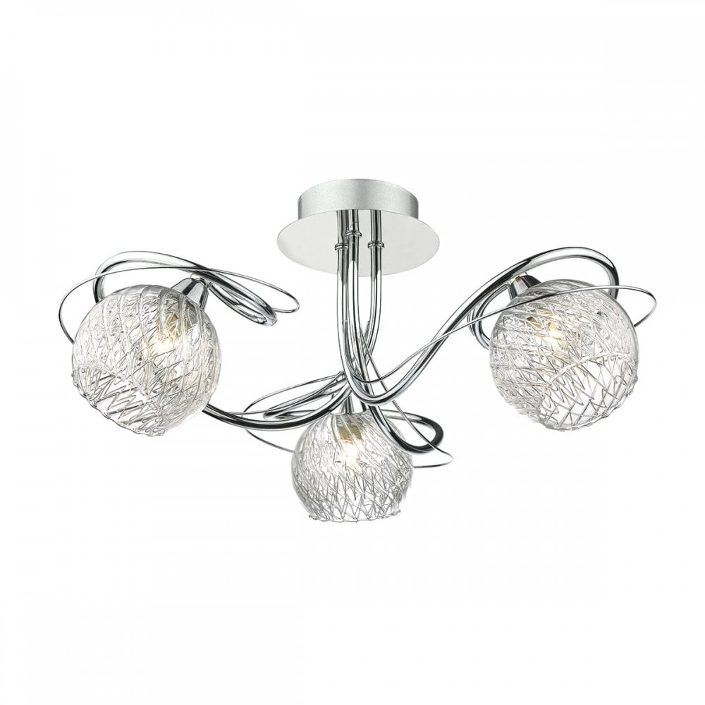 Rehan 3 Light Semi Flush in Polished Chrome & Decorative Glass