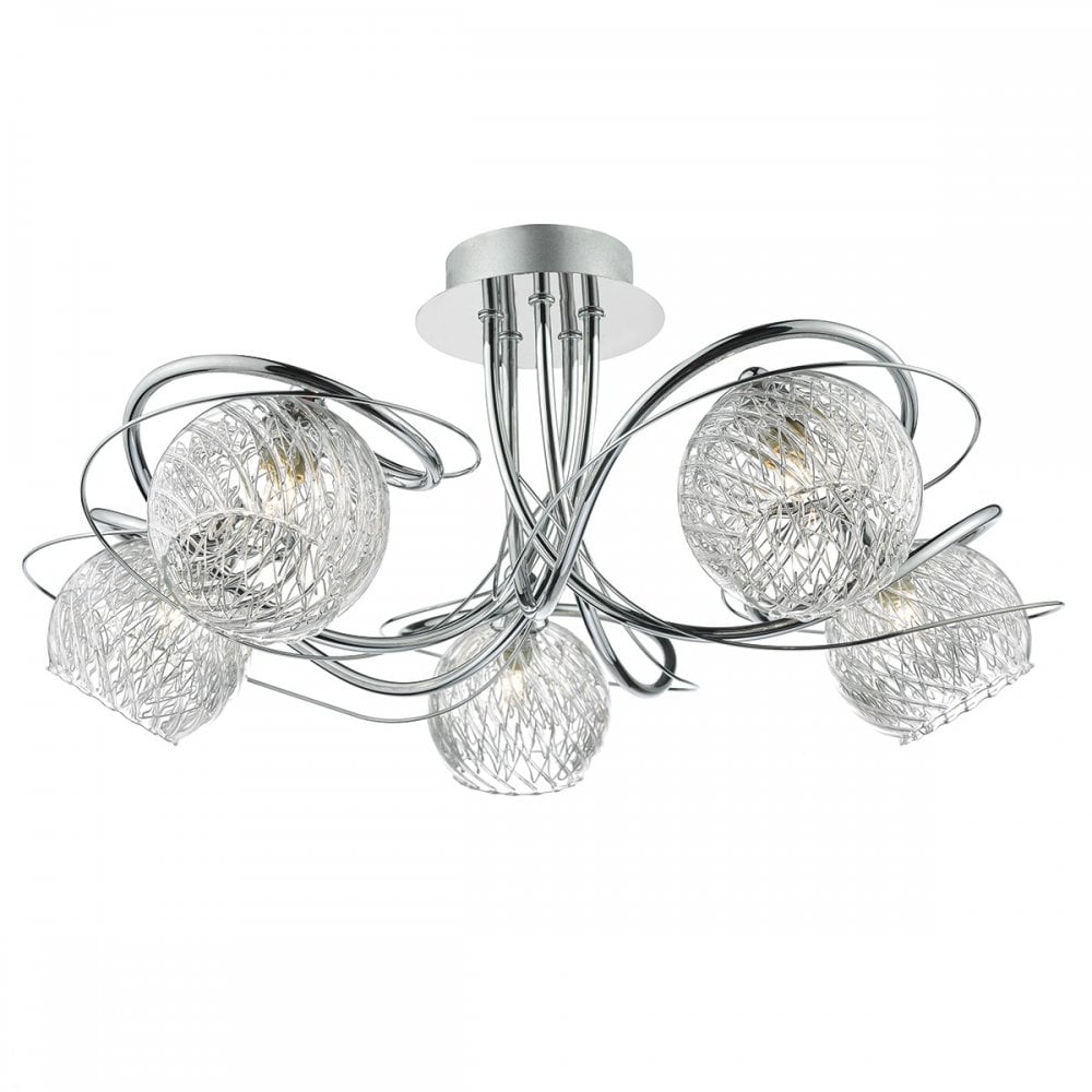 Rehan 5 Light Semi Flush in Polished Chrome & Decorative Glass