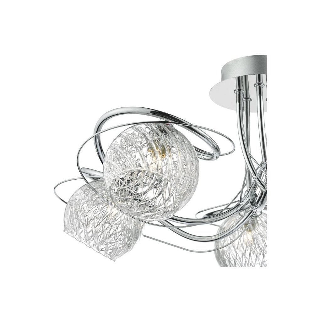 Rehan 5 Light Semi Flush in Polished Chrome & Decorative Glass