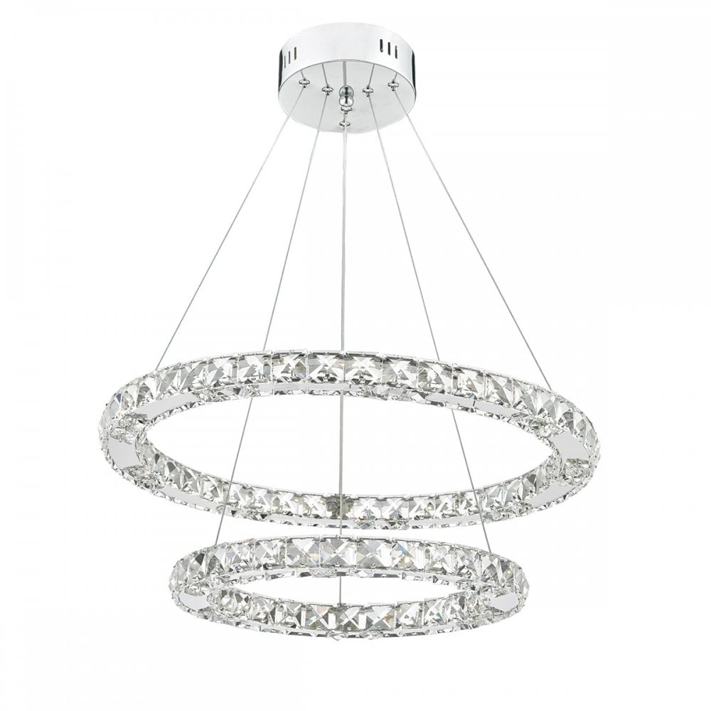 Roma LED Crystal Double Ring Pendant in Chrome