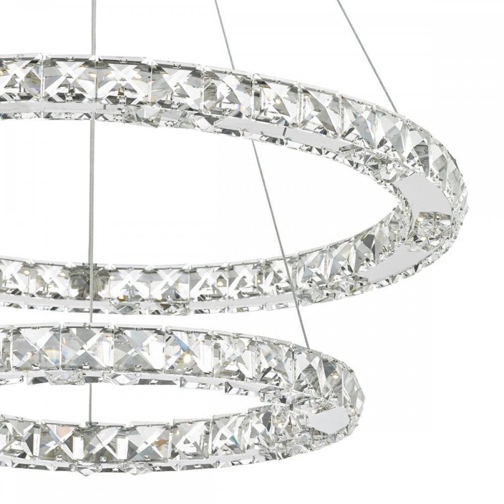 Roma LED Crystal Double Ring Pendant in Chrome