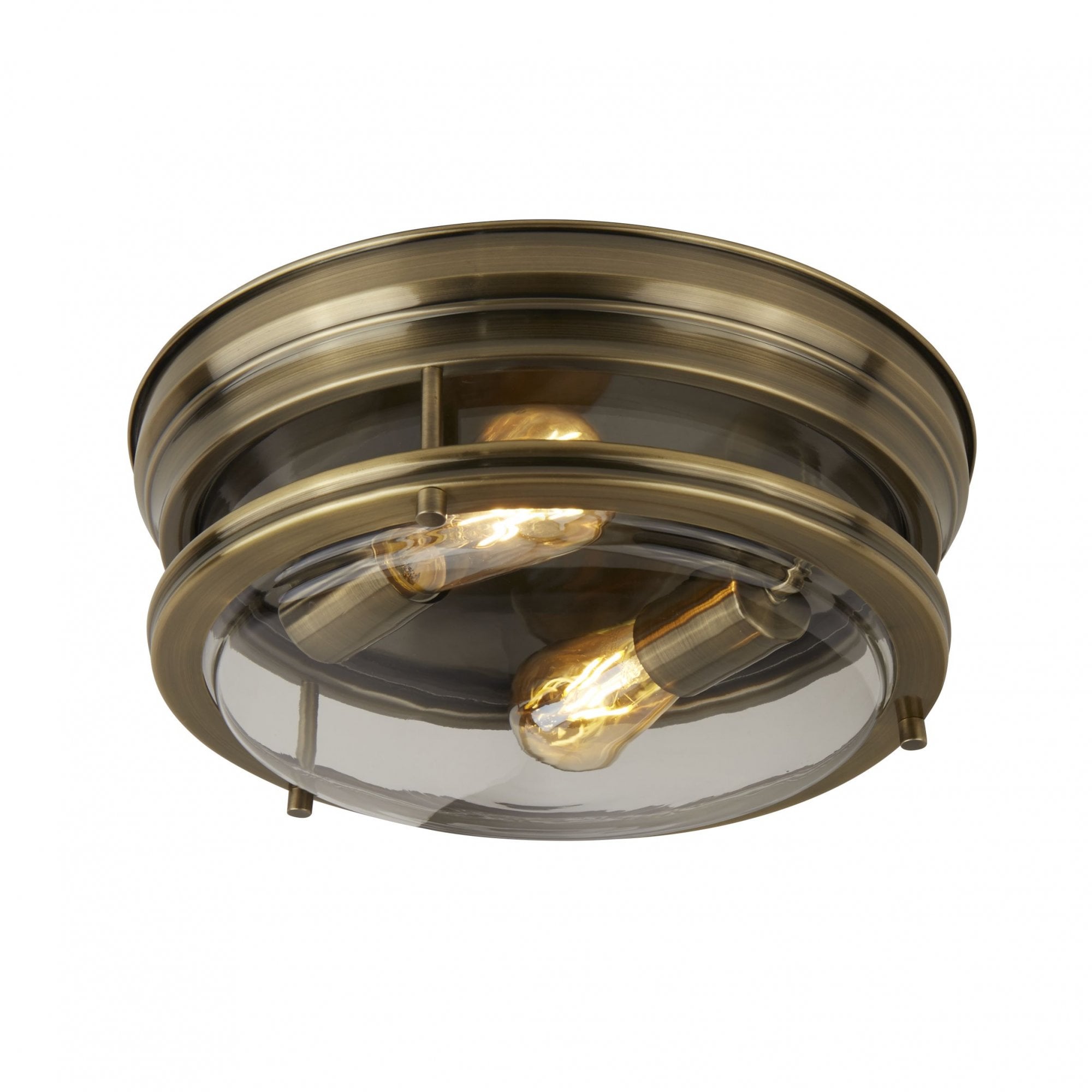 Edinburgh 2 Light Flush Antique Brass Clear Glass IP44