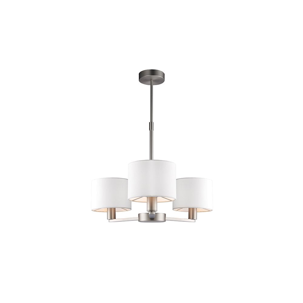 Daley 3 Light Multi Lighti Arm Pendant in Nickel C/W White Shades