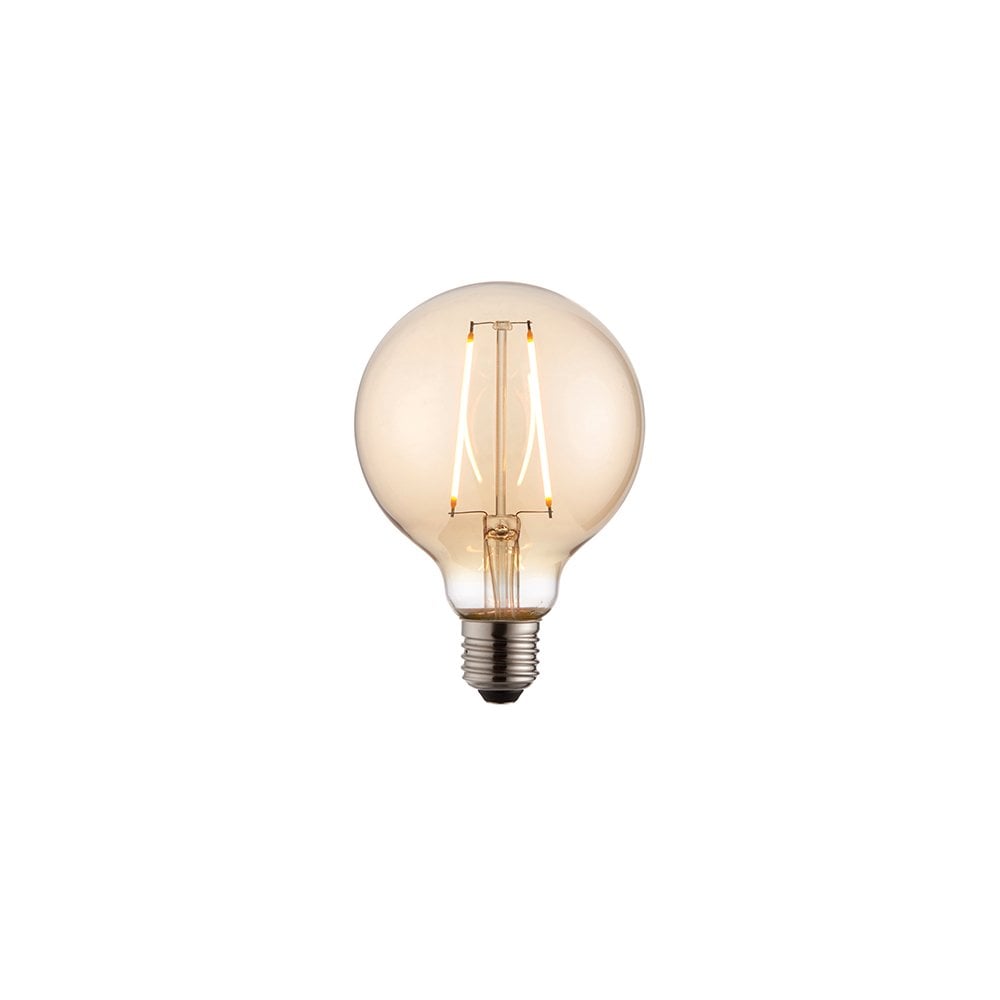 E27 LED Globe 95mm Amber Glass 2W Warm White