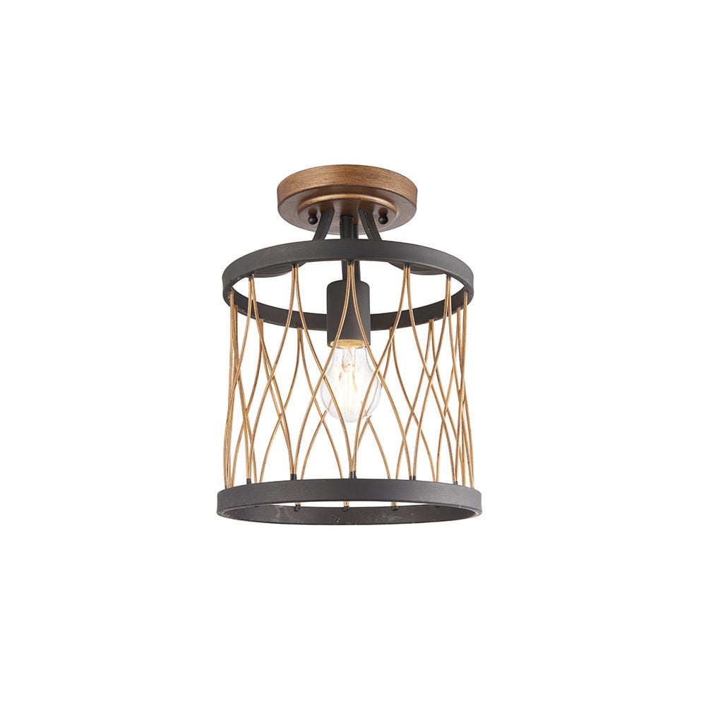 Heston Semi-Flush Light in Rustic Black & Bronze Finish