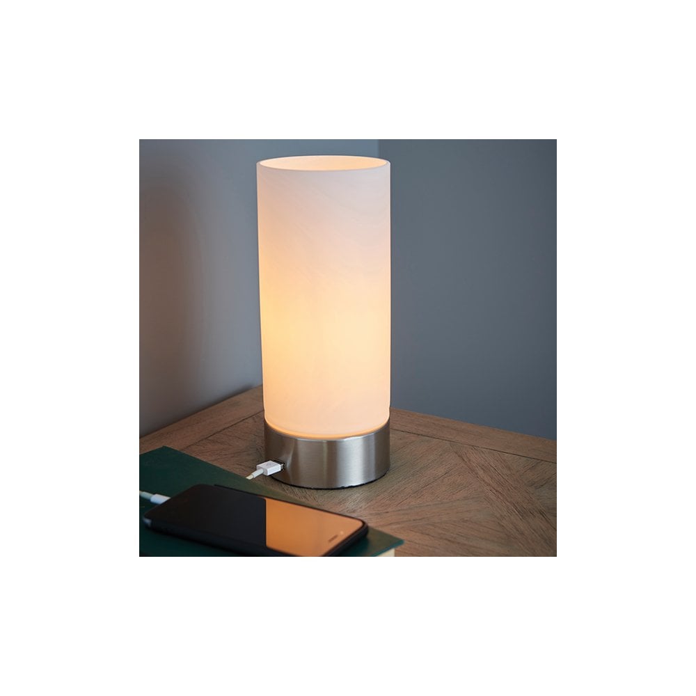 Dara Table Lamp with USB in Nickel Finish