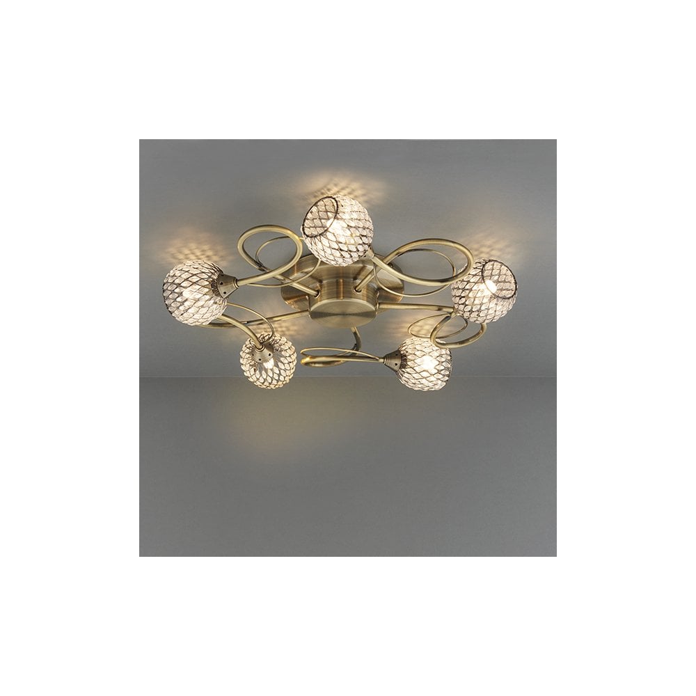 Aherne 5 Light Semi-Flush Fitting in Antique Brass